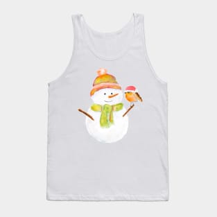 cute Christmas snowman and robin watercolor Tank Top